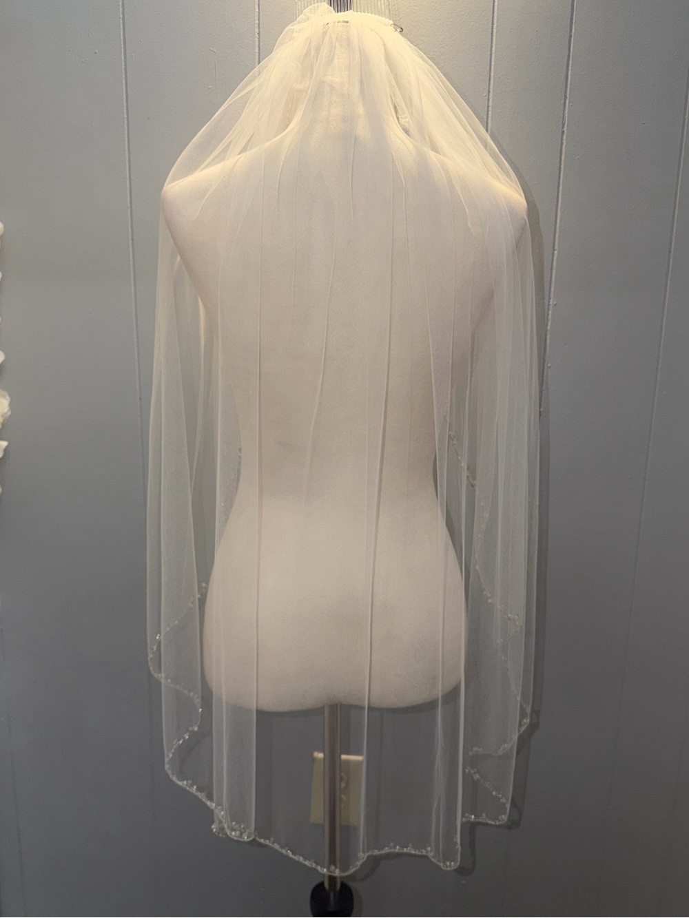 Sheer Ivory Bridal Veil with Beaded Edge
